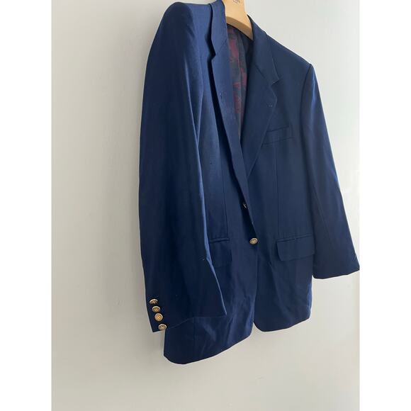 Holland & Sherry Wool Cashmere Navy Blue Blazer Suit Jacket Size 44 - Picture 4 of 10